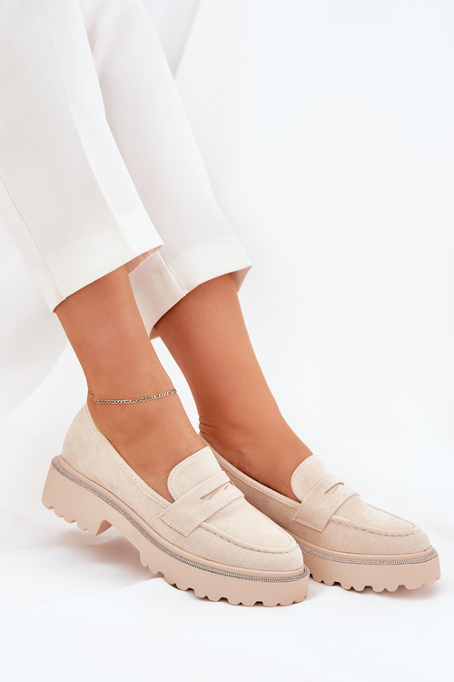 Ladies eco suede moccasins with rhinestones beige Wilamla