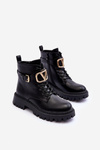 Stylish Lace-up Boots with Ornament Black Ollia