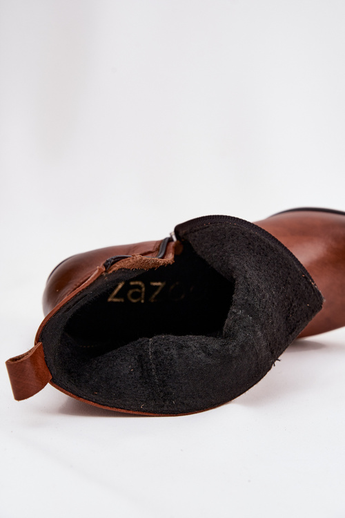 Damskie Botki Kowbojki Słupek Skóra Naturalna Ocieplane Brązowe Zazoo 60565