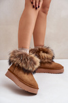 Leather Snow Boots On A Platform With Fur Camel Avirisa