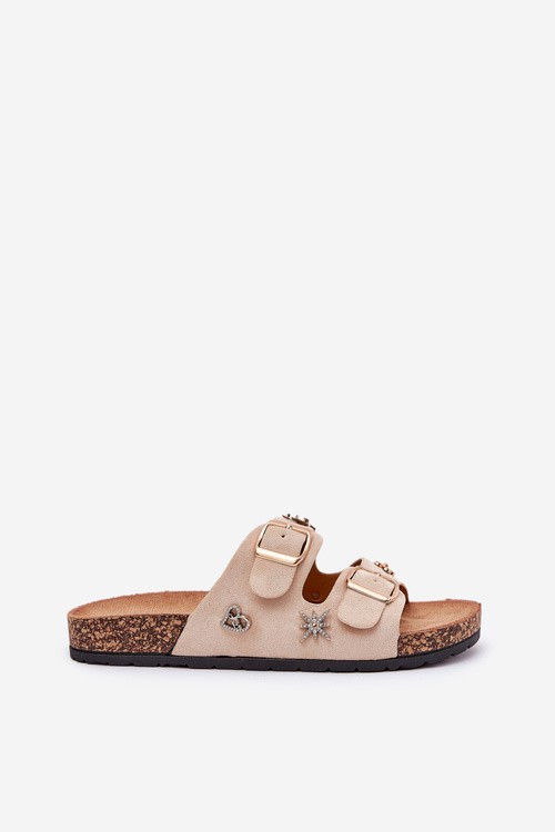 Women's Sandals On Cork Sole With Buckles And Clips Beige Efadelis