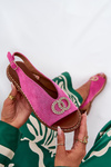 Ladies Sandals With Decoration On Flat Heel Eco Suede Pink Ralisses