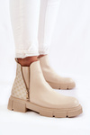 Women's Leather Boots With A Decorative Zipper Light Beige Lorra
