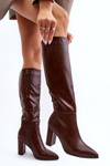 Women's Knee-High Boots with Chunky Heel Brown Fiminna
