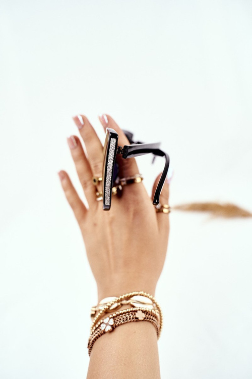 Black Women's Sunglasses Prius PR-V26 Red Glass Glitter