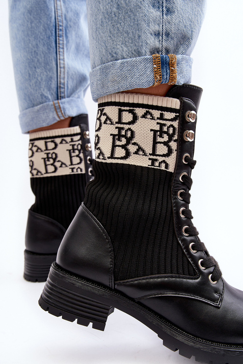 Women's Ankle Boots Brogues with Sock Black Hakina