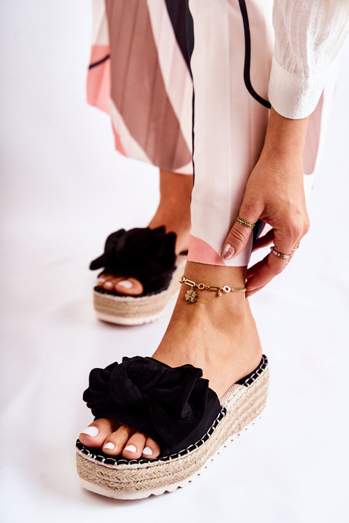 Women's Slippers On A Wedge With A Bow Black Tayla