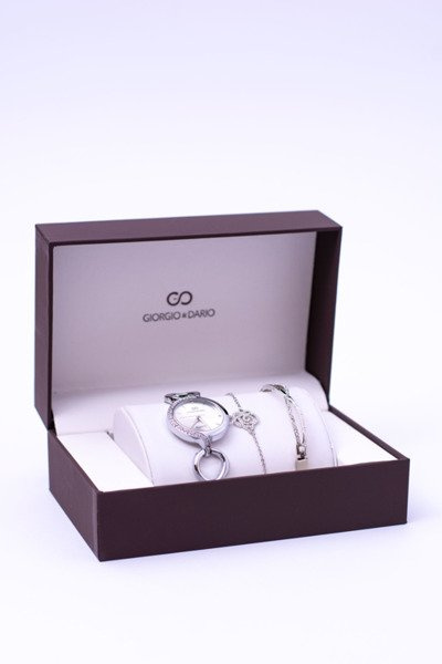 Giorgio Dario Silver Zirconia Watch Set Two Bracelets