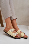 Fabric Slippers On Cork Sole With Buckles Yellow Atera