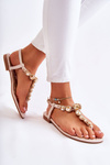 Women's Leather Sandals Flip-Flops With A Decorative Belt Beige Juliana