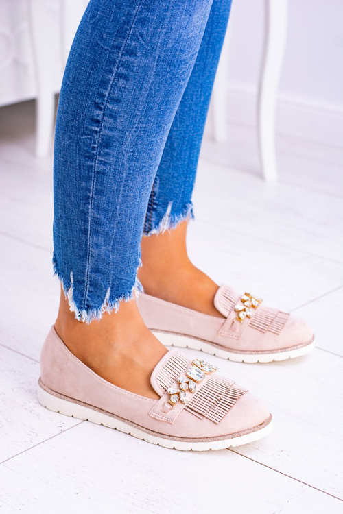 Beige Suede Mokassins with Vivaro Crystals