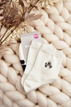 Women's Cotton Socks with Teddy Bear Patch White