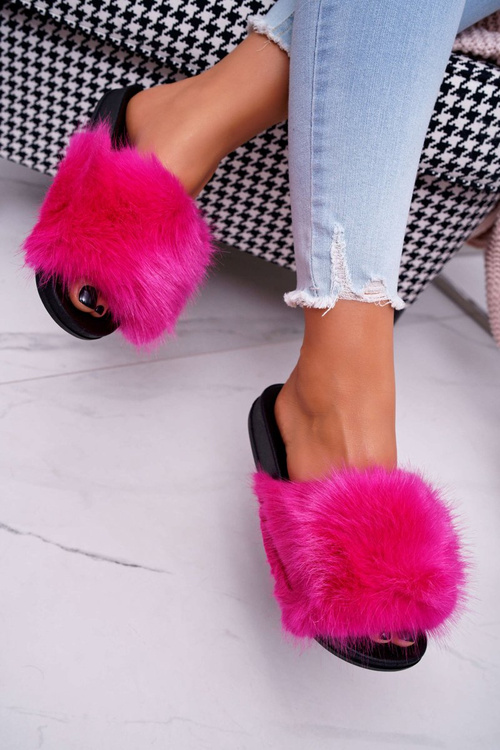 Women's Faux Fur Flip Flops Fuchsia NiceFur