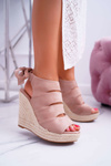 Women's Sandals On Stiletto Heels Linen Tied Beige Cantare