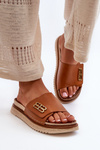 Zazoo 50101 Women's Leather Platform Slides Brown
