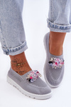 Women's Slip-On Sneakers with Stones Grey Simple