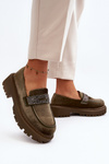 Women's Velvet Moccasins with Decoration Dark Green Wendreda