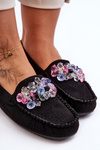 Stylish Suede Moccasins with Embellishments Black Delima
