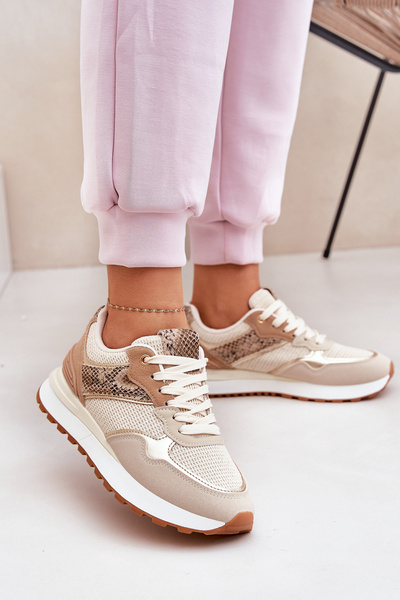 Damskie Buty Sportowe Sneakersy Platforma Zwierzęcy Wzór Beżowe Davinara