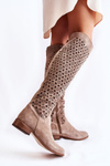 Openwork Suede High Boots Dark beige Pointe