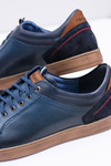 Navy Blue Men's Leather Sporty Half Boots Nikopol Design