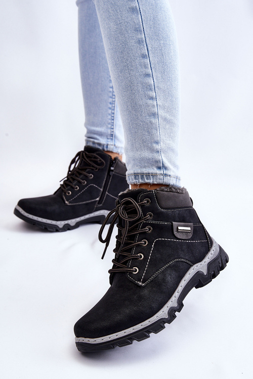 Botki Trapery Damskie Ocieplane Suwak Czarne Jake