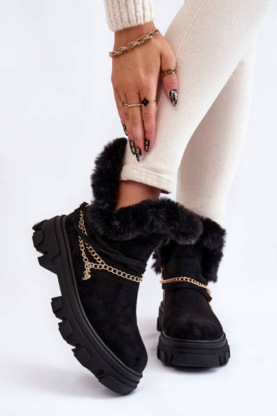 Suede Women's Boots With Decorative Chain Black Respecto
