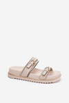 Women's Smooth Platform Sandals With Straps And Buckles Light Beige Ziferte