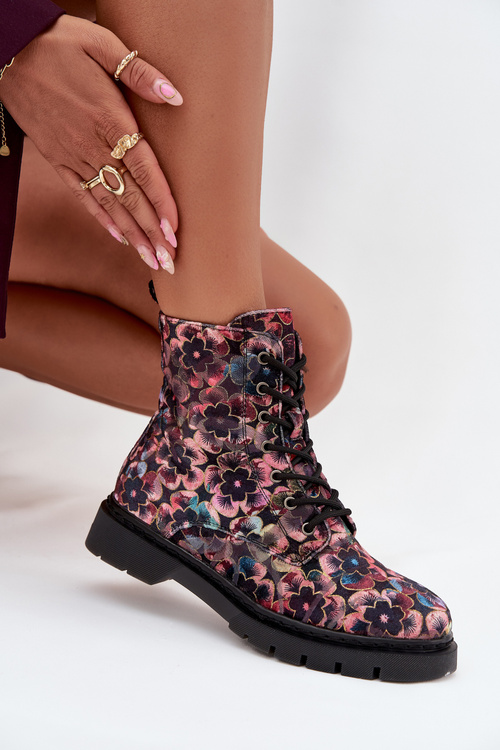 Women's Insulated Ankle Boots In Flowers Artiker 57C1051 Pink