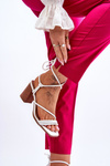 Women's Leather Sandals On Heel White Seyna