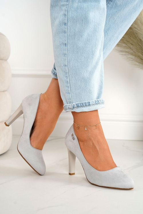 Classic Women's Pumps On A Block Heel Suede Grey Eliana
