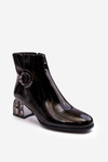 Botki Lakier Damskie Zdobiony Obcas Czarne D&A MR870-93
