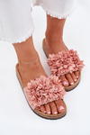 Women's Cork Sole Slippers With Flowers Pink Ferenza