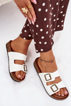 Women's Cork Platform Slippers With Buckles White Vesina