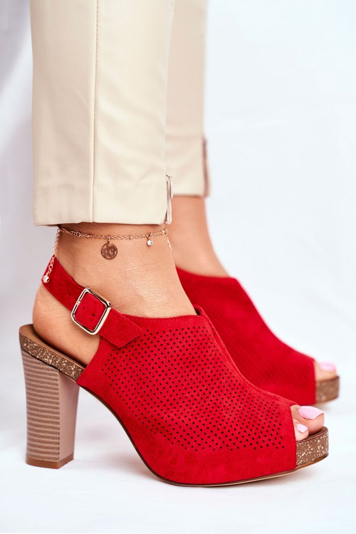 Openwork Sandals On A Block Heel Sergio Leone SK855 Red