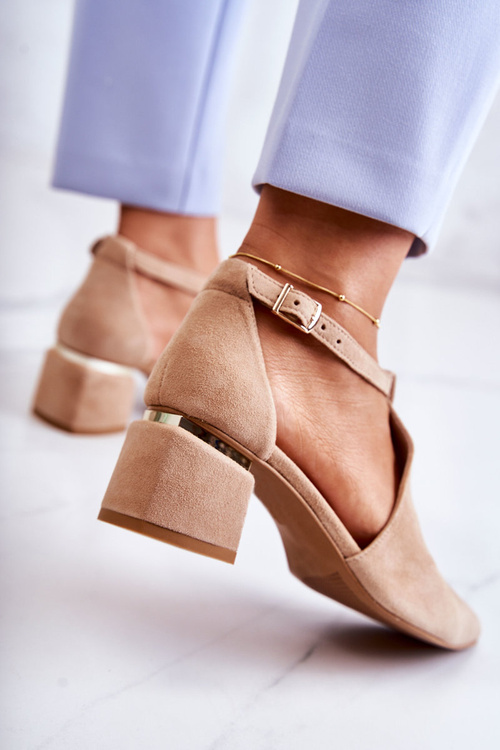Suede Pumps On A Heel Laura Messi 2309 Light Beige