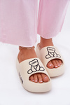 Ladies Foam Slippers On Massive Sole With Bear Light Beige Lamira
