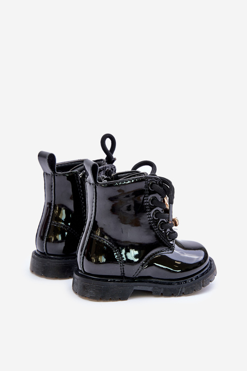 Warm Patent Leather Kids Boots With Bear And Zipper Black Enchanta