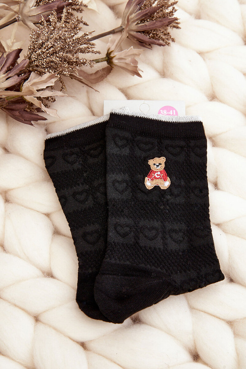 Women's Patterned Socks with Bear Black