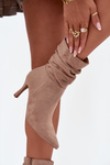 Women's Heeled Ankle Boots With Wrinkled Shaft Eco Suede Zip Beige Ulisse