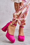 Suede Chunky Heels Platform Pumps Fuchsia Diame