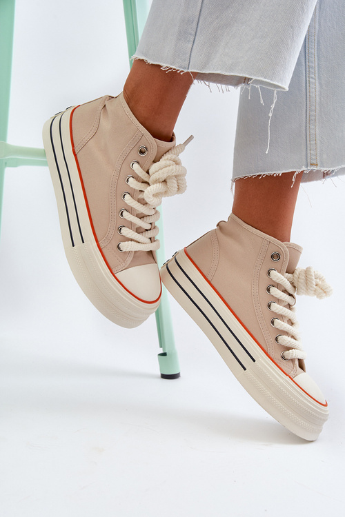 Trampki Damskie Platforma Beżowe Aineri BL507