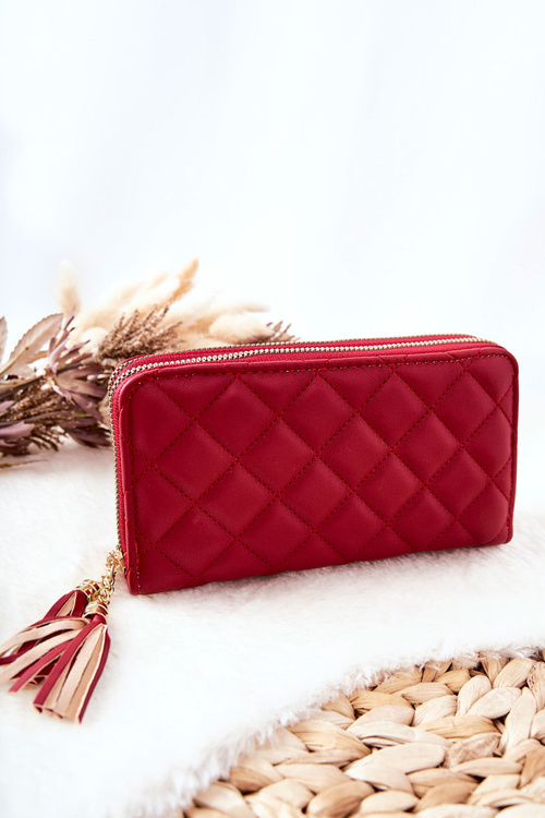 Large Quilted Wallet with Zips Red
