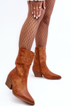 Leather Cowboy Boots On Low Heel Camel Ursuline