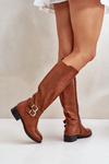 Women's Knee High Boots With Flat Heel And Buckles Camel Lotina