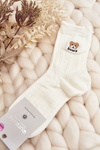 Patterned Women's Socks with Bear White
