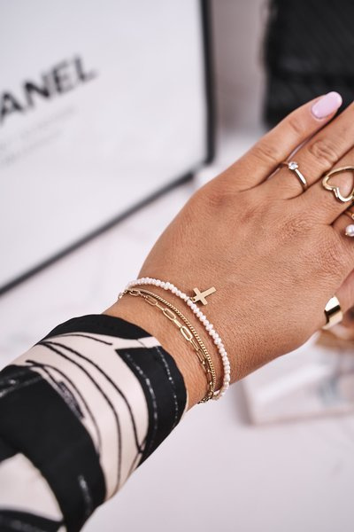 Women's Bracelet With Pearls and Cross Gold Kari