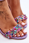 Fashionable Sandals With Stones High Heels Purple Love Me