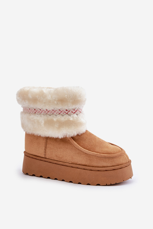 Women's Snow Boots On A Platform With Fur And Pattern Camel Deepanti