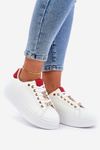 Eco Leather Sneakers With Pins White-Red Enalirae